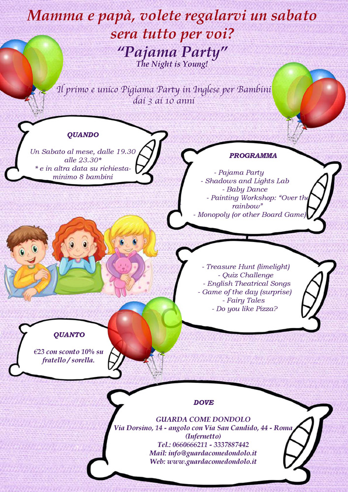 PIGIAMA PARTY per Bambini 3-10 anni